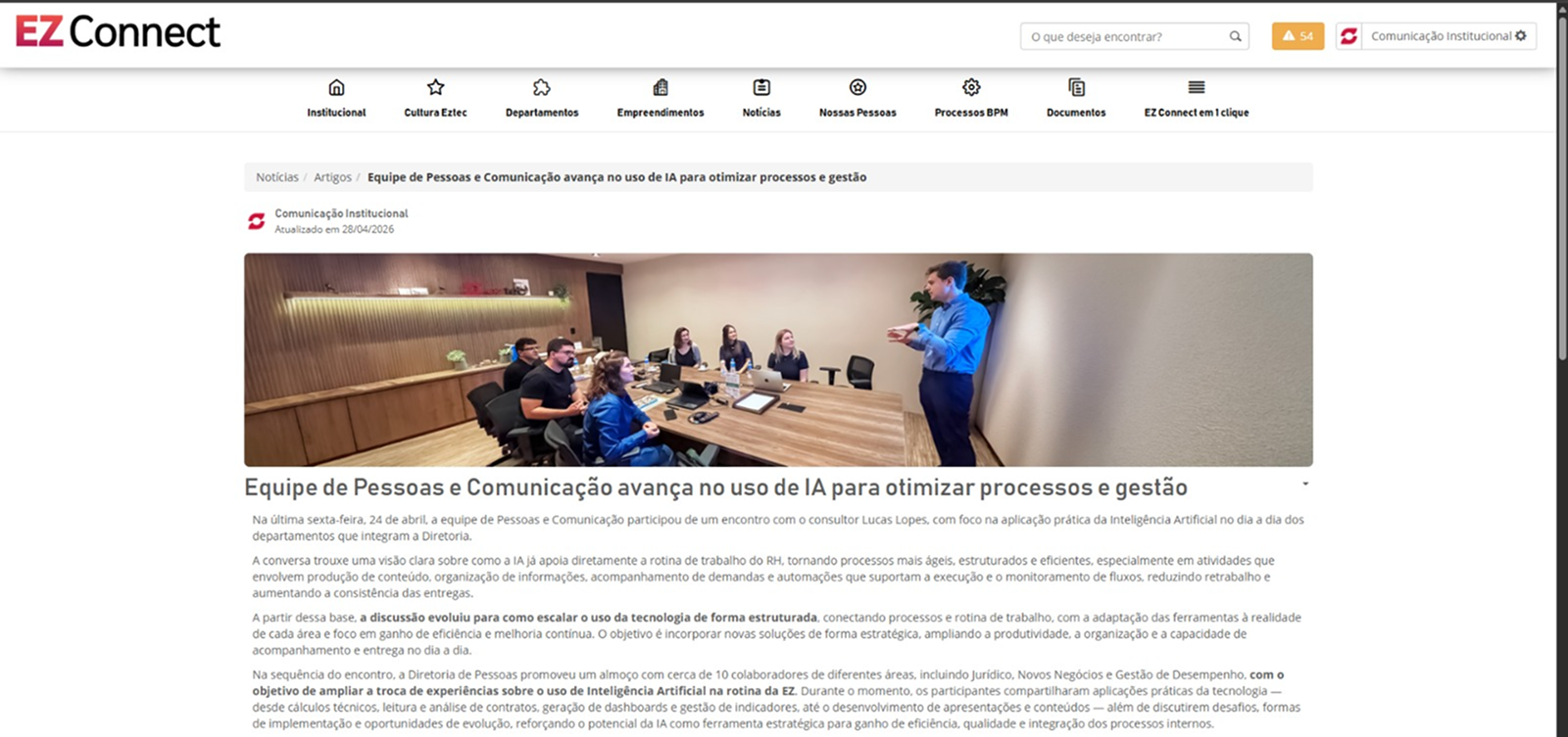 Artigo interno Eztec sobre consultoria de I.A.