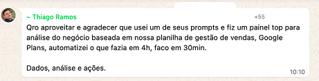 Depoimento de Thiago Ramos: painel de análise de vendas, automatizou o que fazia em 4h e passou a fazer em 30min